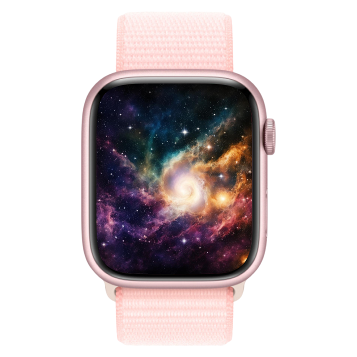 Apple Watch Series 9, 45 мм корпус из алюминия розового цвета, текстильный ремешок нежно-розового цвета